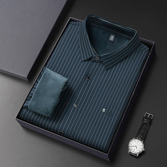 Men’s High-Grade Striped Long-Sleeve Shirt – Spring & Autumn Business Casual