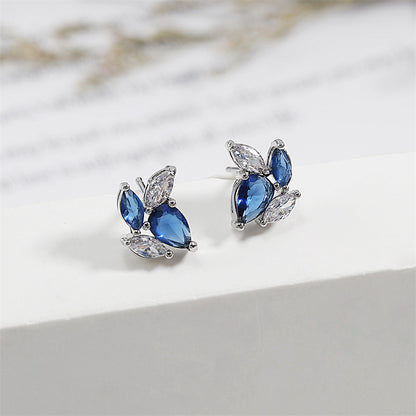 Blue Leaf Zircon Women's Niche Design Earrings