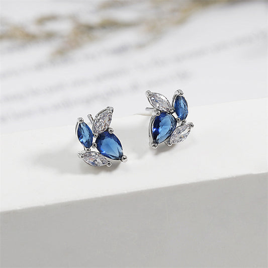 Blue Leaf Zircon Women's Niche Design Earrings