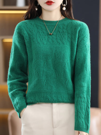 Women's Heavy Industry Jacquard Round Neck Pure Wool Sweater