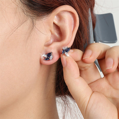 Blue Leaf Zircon Women's Niche Design Earrings