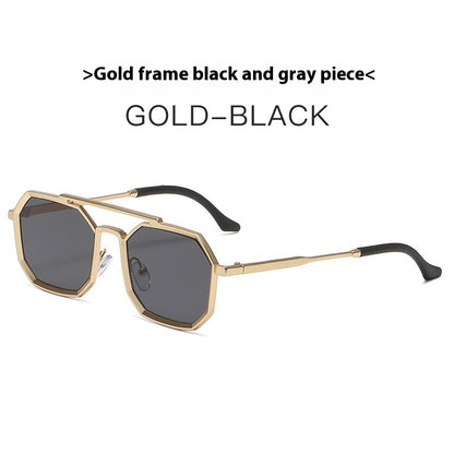 Steampunk Double Beam Sunglasses European And American unisex Metal Polygon Large Frame