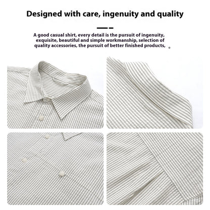Men’s Striped Patchwork Casual Shirt – Short & Long Sleeve Hybrid