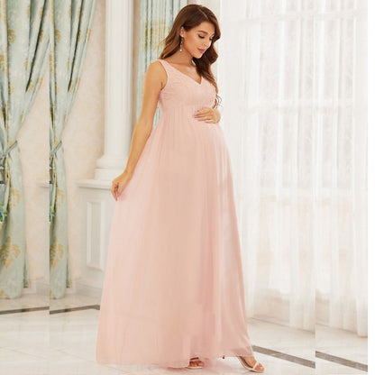 Maternity Dress Lace With Chiffon Long Dress For Pregant Women Sleeveless