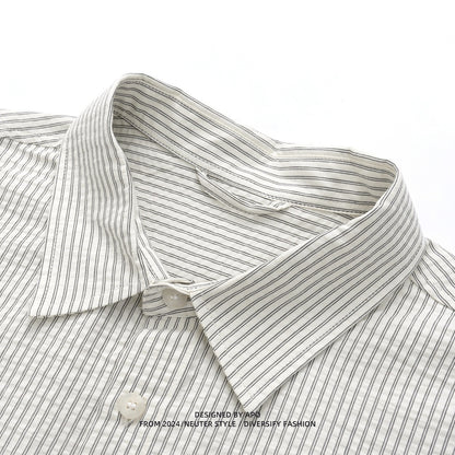 Men’s Striped Patchwork Casual Shirt – Short & Long Sleeve Hybrid