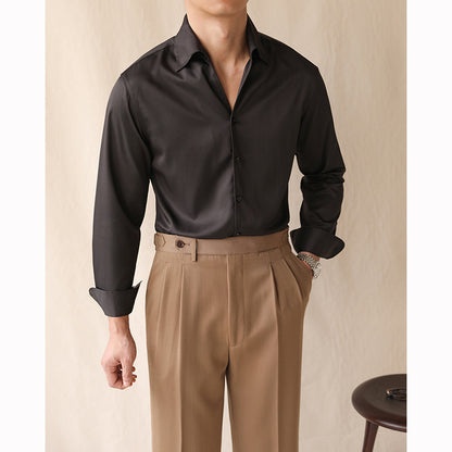 Men’s One-Piece Collar Long-Sleeve Shirt – Elegant Roll Neck Design