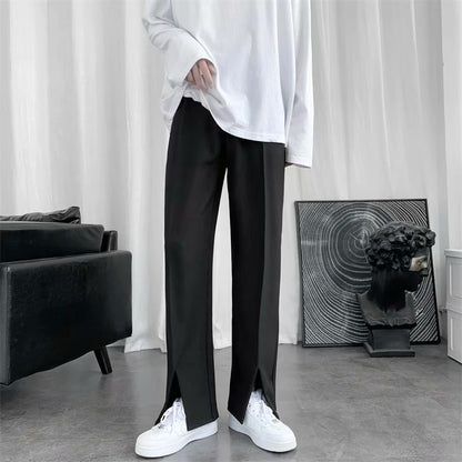 Straight-Leg Slacks – Flared Pants with Mopping Slits