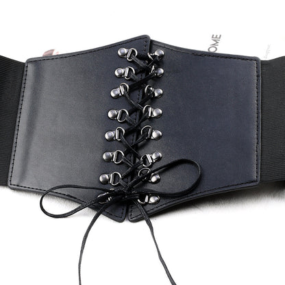 Women's Punk Rivet Lace-up Waist-controlled Slimming Elastic Waistband