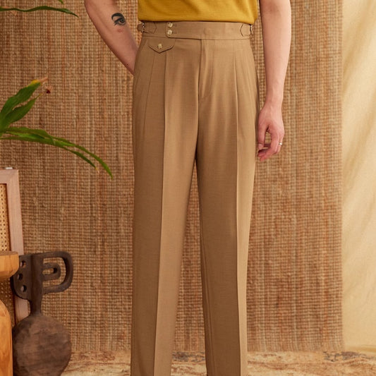 Men’s Italian Naples High-Waist Suit Pants – Elegant Formal Business Trousers