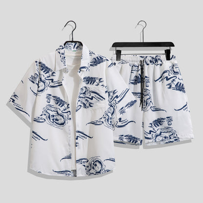 Men’s Hong Kong-Style Retro Printed Short-Sleeve Shirt – Bold & Nostalgic