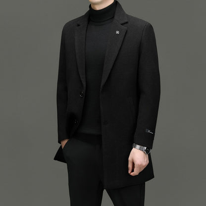 Men’s Slim‑Fit Mid‑Length Woolen Overcoat – Elegant & Versatile Winter Coat