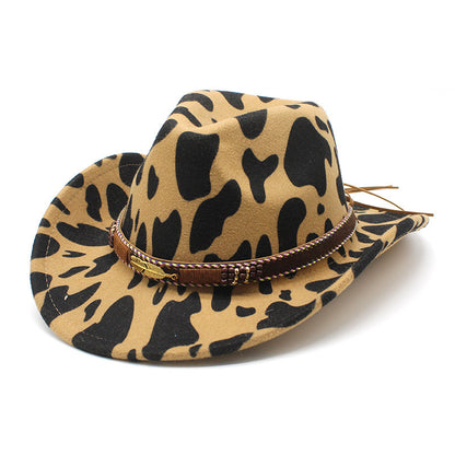 Ethnic Style Woolen Cows Pattern Big Brim Wide Brim Denim Top Hat