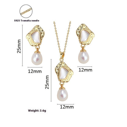 Natural Freshwater Pearl High-grade Mother Shell Earrings Baroque Style Suit