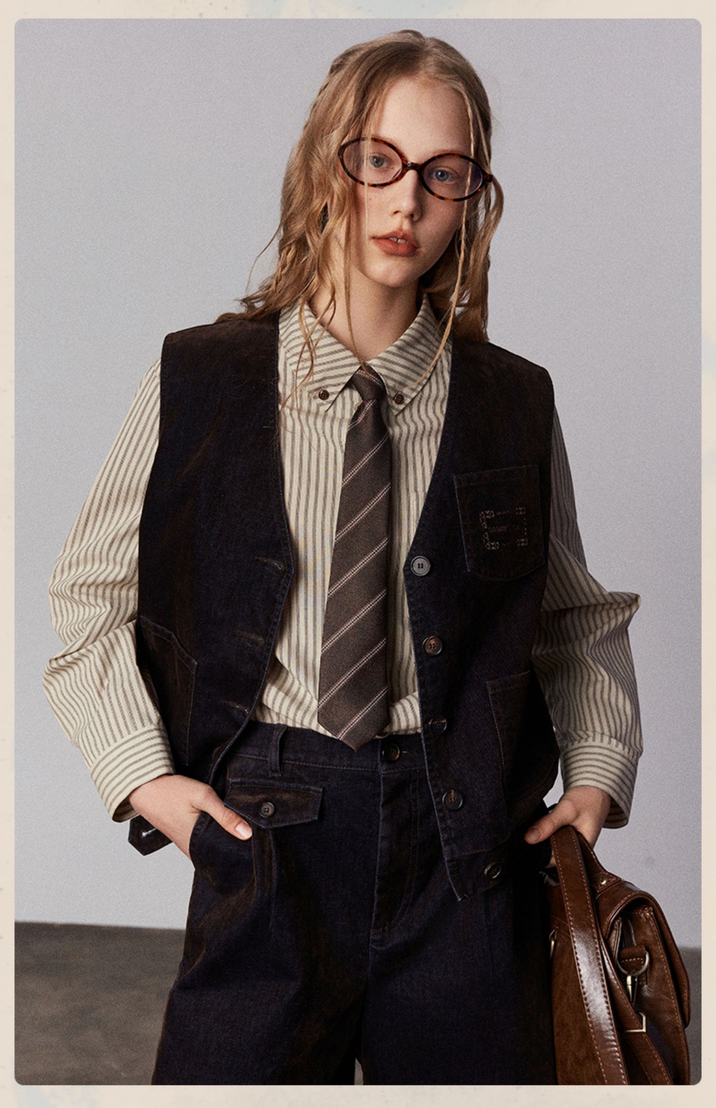 American Retro Casual Fashion Classic Embroidered Lapel Cotton Striped Shirt For Women