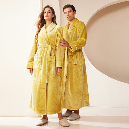 Extended Autumn And Winter Coral Fleece Bathrobe
