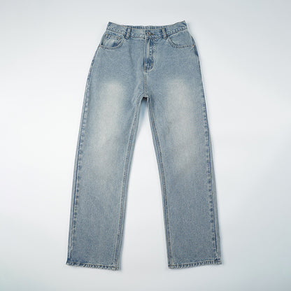 Men’s Vintage Loose Draping Wide-Leg Jeans – Washed Straight-Fit Streetwear