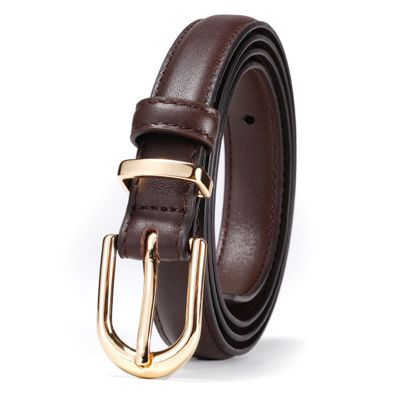 Women's First Layer Cowhide Pin Buckle Korean Style Trendy All-matching