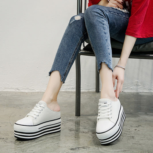 Women's Slippers Round Toe Lace-up Platform Shoes