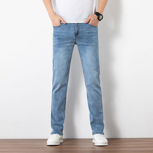 Men's Slim Fit Elastic Trend Jeans – Casual Straight Denim for Youth