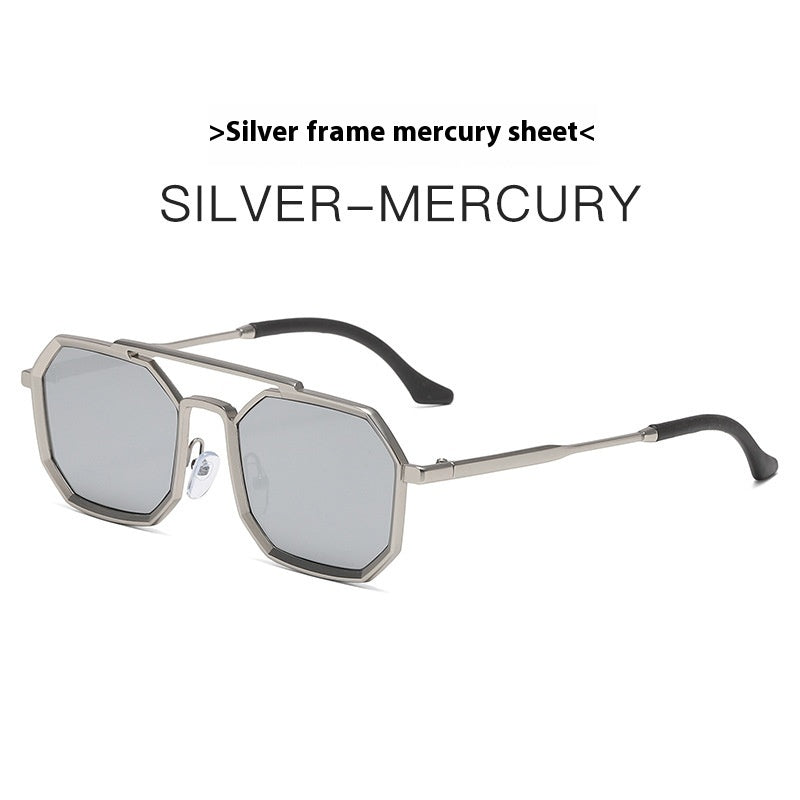 Steampunk Double Beam Sunglasses European And American unisex Metal Polygon Large Frame