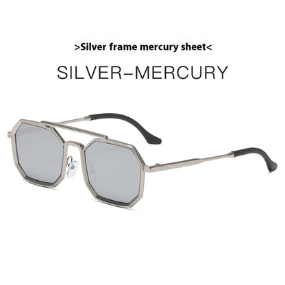 Steampunk Double Beam Sunglasses European And American unisex Metal Polygon Large Frame