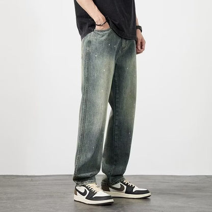 Men's Distressed High Waist Straight Leg Jeans – Rugged Streetwear Vibes