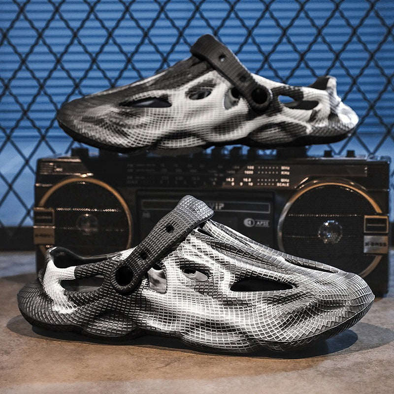 Men’s Hollow-Out Breathable Closed-Toe Sandals – Non-Slip Dual-Use Beach Slippers