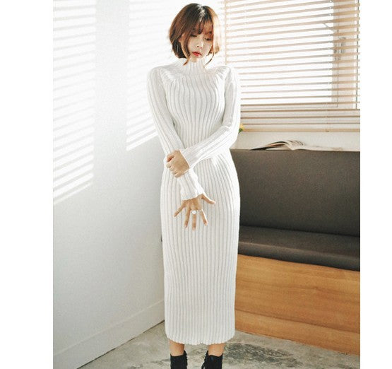Loose Half High Neck Pullover Sweater Base Dress