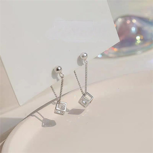 S925 Sterling Silver Rubik's Cube Earrings Female Niche Design High-grade Light Luxury Earrings