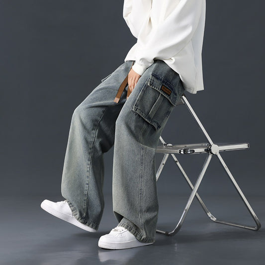 Men's Loose Fit Gradient Washed Wide-Leg Jeans – Draped Streetwear Denim