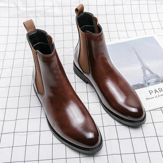 Men’s Korean-Style High-Top Leather Sneakers – Trendy Street Fashion Footwear