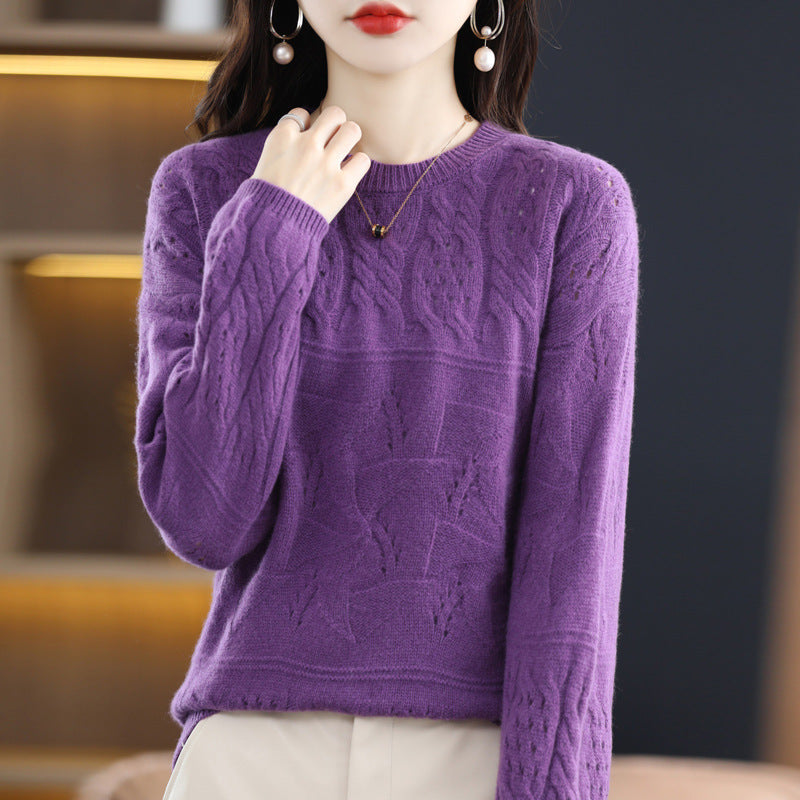 Women's Heavy Industry Jacquard Round Neck Pure Wool Sweater