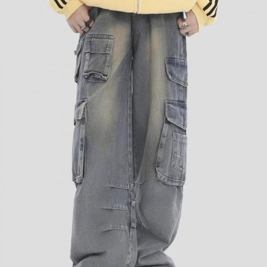 Men's American Retro Multi-Pocket Cargo Jeans – Straight Fit Streetwear