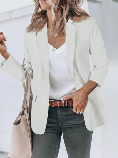 Women's Long Sleeve Solid Color Polo Collar Small Suit Jacket