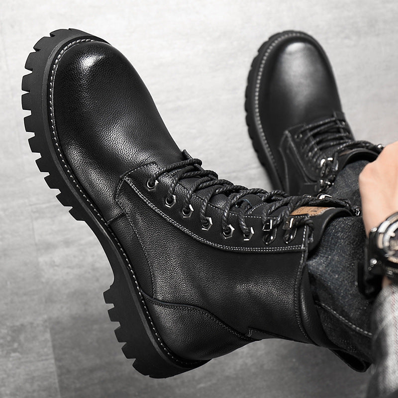 Men’s High-Top British Style Worker Boots – Fleece Lined, Thick Sole