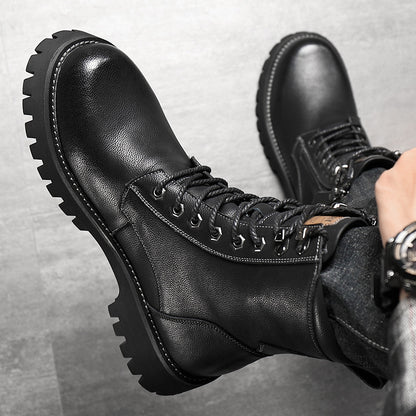 Men’s High-Top British Style Worker Boots – Fleece Lined, Thick Sole