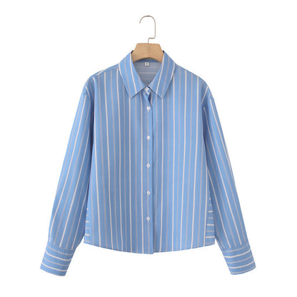 Striped Poplin Cotton Long-sleeved Lapel Shirt