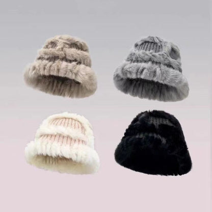 Rabbit Fur Hat Women's Autumn And Winter All-matching Thickened Plush Knitted