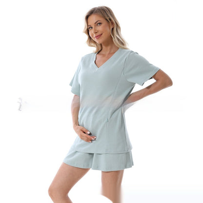 Home Wear Summer Waffle Short Maternity Suit