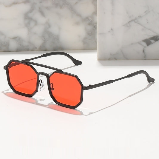 Steampunk Double Beam Sunglasses European And American unisex Metal Polygon Large Frame