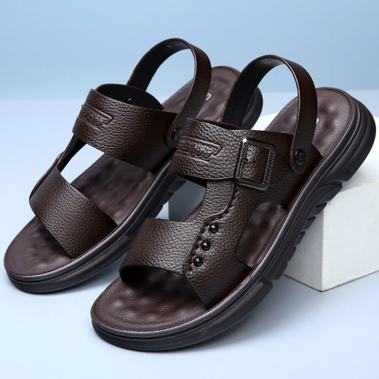 Soft Leather Men's Casual Beach Shoes – Latex-Padded Comfort