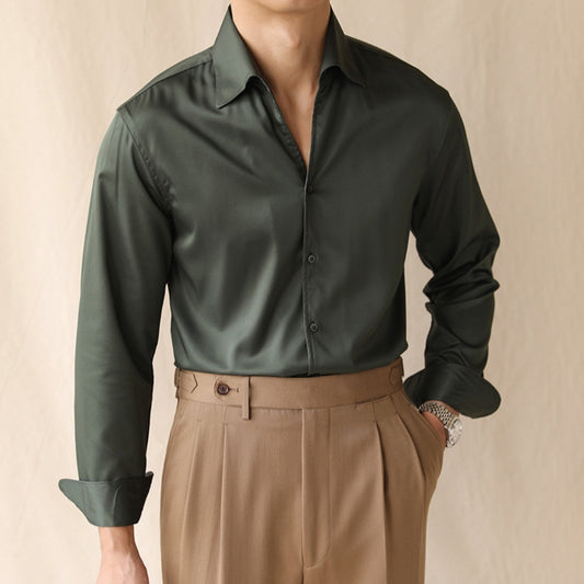 Men’s One-Piece Collar Long-Sleeve Shirt – Elegant Roll Neck Design