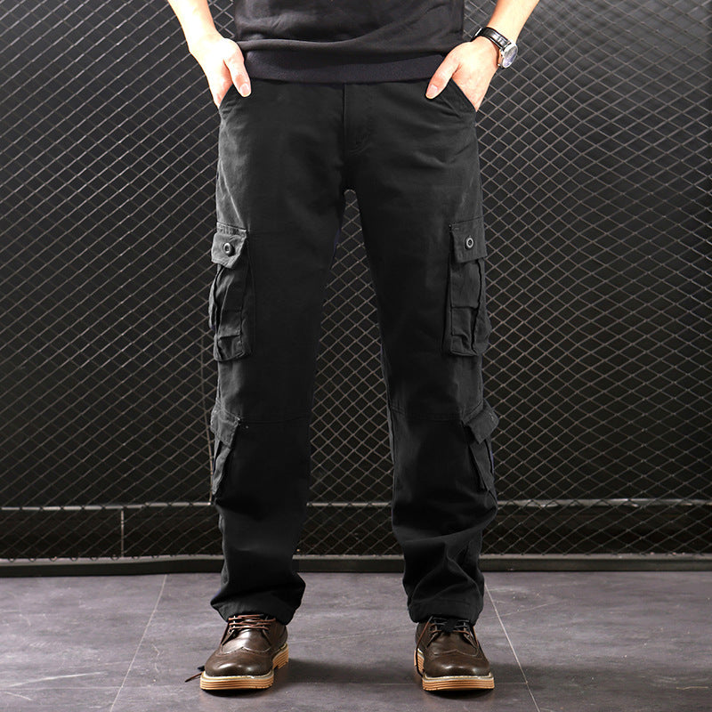 Middle-Aged Men’s Straight-Leg Multi-Pocket Cargo Trousers – Classic Utility Comfort