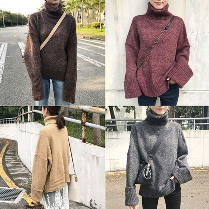 Women's Sweater Coat Loose Lazy Thick Thick Thick Thread High Neck Student Pullover Base Sweater