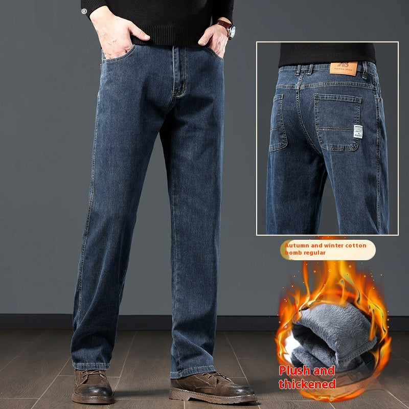 Plus-Size Men’s Fleece-Padded Straight Pants – Autumn & Winter Essentials