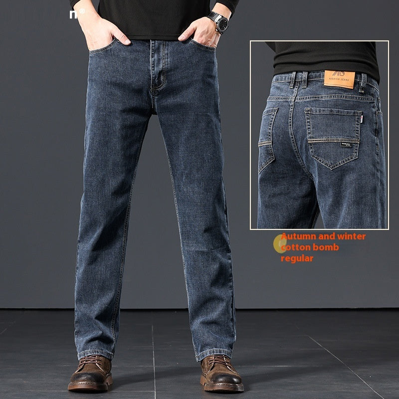 Plus-Size Men’s Fleece-Padded Straight Pants – Autumn & Winter Essentials