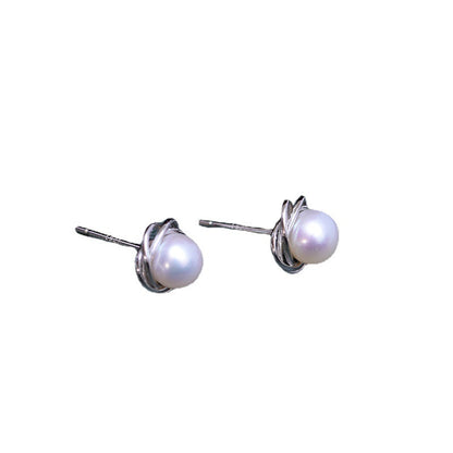 6-7mm Freshwater Pearl Nearly Round Almost Flawless S925 Silver Stud Earrings