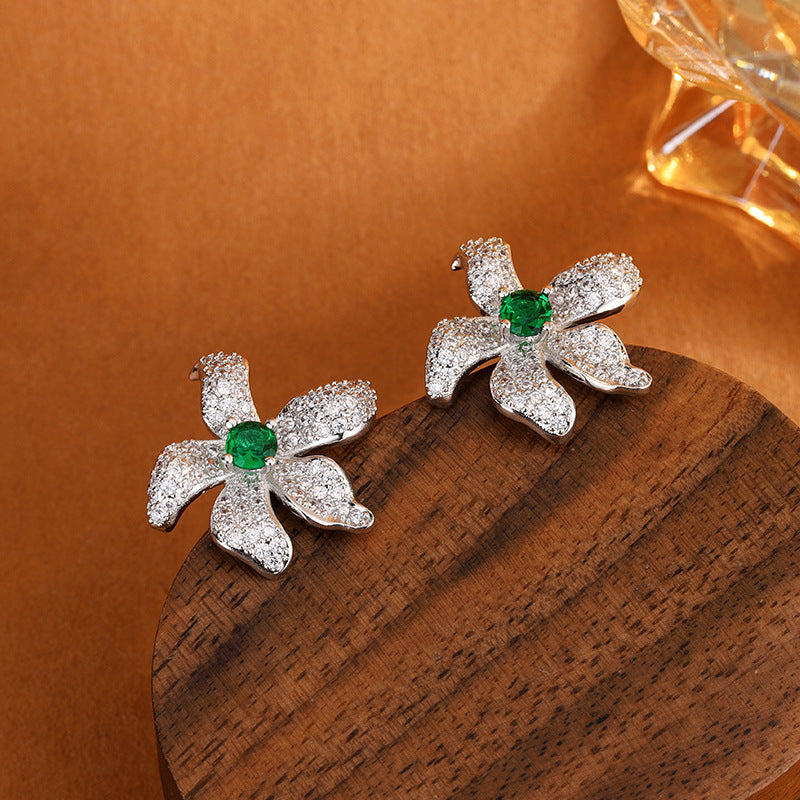 Colored Gems High-grade Big Flower Starfish Stud Earrings Female