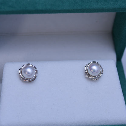 6-7mm Freshwater Pearl Nearly Round Almost Flawless S925 Silver Stud Earrings