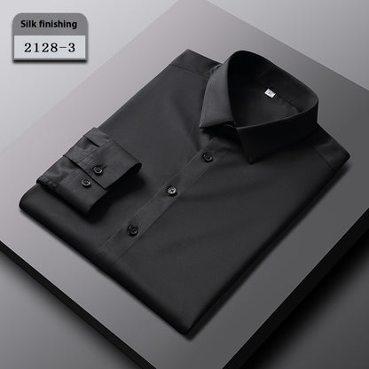 Men’s Elastic Silk Long-Sleeve Non-Iron Shirt – Smooth, Stretch & Breathable
